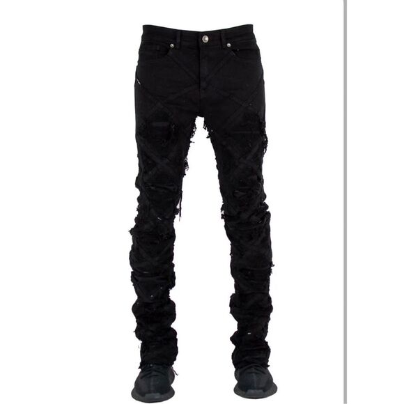 Focus Black Stacked Skinny Flare Double stacked 30 x 38 Jeans - Picture 1 of 10